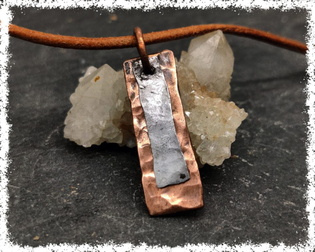 HAMMERED COPPER & STEEL Mixed Metal Pendant, Handmade Copper Pendant
