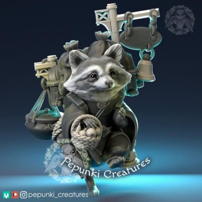 Raccoon Merchant Traveller - Tabletop or Display Scale - 3D Printed, TTRPG, Pepunki, DnD Miniatures, Figure, Garage Kit, Model Painting