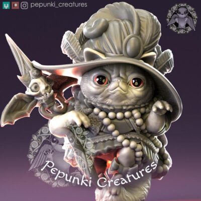 Persian Cat Witch Lady - Tabletop or Display Scale - 3D Printed, TTRPG, Pepunki, DnD Miniatures, Figure, Garage Kit, Model Painting