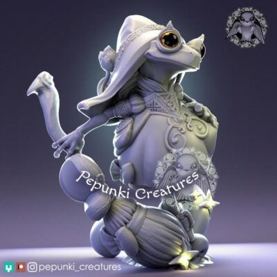 Frog Witch - Tabletop or Display Scale - 3D Printed, TTRPG, Pepunki, DnD Miniatures, Figure, Garage Kit, Model Painting
