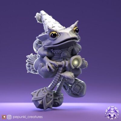 Wizardess Frog - Tabletop or Display Scale - 3D Printed, TTRPG, Pepunki, DnD Miniatures, Figure, Garage Kit, Model Painting