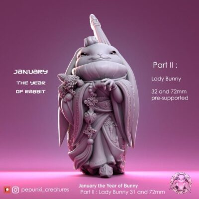 Chinese Bunny Lady - Tabletop or Display Scale - 3D Printed, TTRPG, Pepunki, DnD Miniatures, Figure, Garage Kit, Model Painting