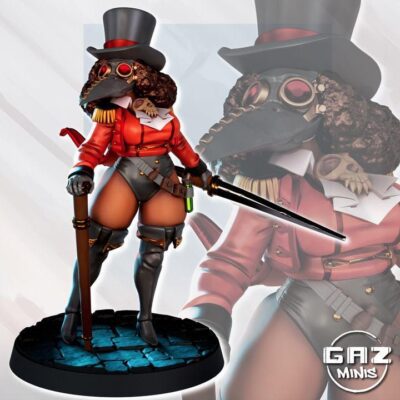 Plague Doctor Ringleader Zara - 32mm/55mm - Gaz Minis, Resin Print, Waifu, Garage Kit, DnD Miniatures, Display Pinup, nsfw, Model Painting