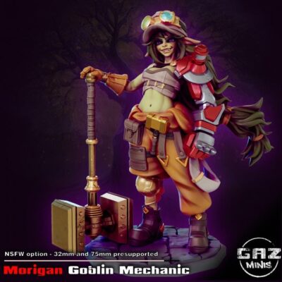 Morigan the Goblin Mechanic - 32mm/75mm - Gaz Minis, Resin Print, Waifu, Garage Kit, DnD Miniatures, Display Pinup, nsfw, Model Painting