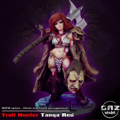 Troll Hunter Tanya Red - 32mm/75mm - Gaz Minis, Resin Print, Waifu, Garage Kit, DnD Miniatures, Display Pinup, nsfw, Model Painting