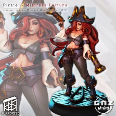Pirate Misstress Fortuna - 32mm/75mm - Gaz Minis, Resin Print, Waifu, Garage Kit, DnD Miniatures, Display Pinup, nsfw, Model Painting
