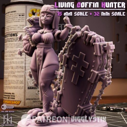Living Coffin Hunter - 32mm/75mm - Jigglystix, Resin Print, Waifu, Garage Kit, DnD Miniatures, Display Pinup, nsfw, Model Paint - Image 6