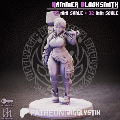 Hammer Blacksmith - 32mm/75mm, Resin Print, Waifu, Anime Figure, Garage Kit, DnD Miniatures, Display Pinup, Model Paint, Jigglystix