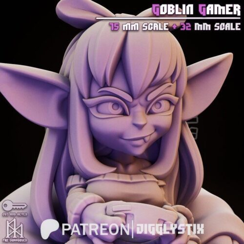 Goblin Gamer Girl - 32mm/75mm, Resin Print, Waifu, Anime Figure, Garage Kit, DnD Miniatures, Display Pinup, Model Paint, Jigglystix - Image 2