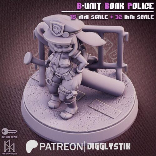 Bunny Bonk Police - 32mm/75mm, Resin Print, Waifu, Anime Figure, Garage Kit, DnD Miniatures, Display Pinup, Model Paint, Jigglystix - Image 3