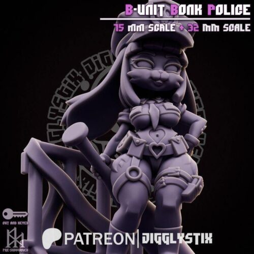 Bunny Bonk Police - 32mm/75mm, Resin Print, Waifu, Anime Figure, Garage Kit, DnD Miniatures, Display Pinup, Model Paint, Jigglystix - Image 2