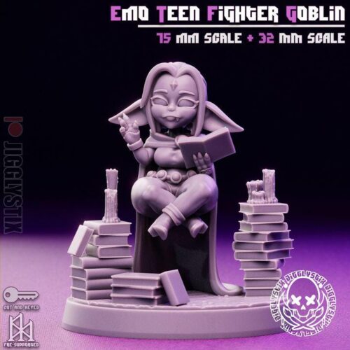 Emo Teen Fighter Goblin - 32mm/75mm, Resin Print, Waifu, Anime Figure, Garage Kit, DnD Miniatures, Display Pinup, Model Paint, Jigglystix - Image 2
