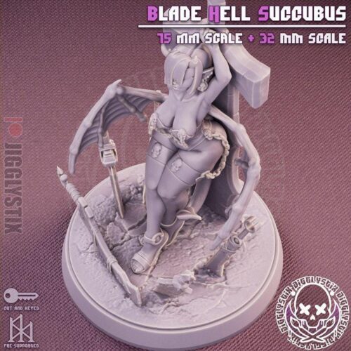 Blade Succubus - 32mm/75mm, Resin Print, Waifu, Anime Figure, Garage Kit, DnD Miniatures, Display Pinup, Model Paint, Jigglystix - Image 4