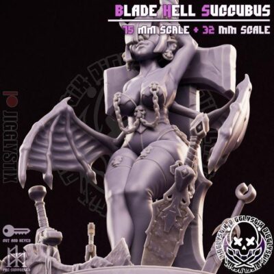 Blade Succubus - 32mm/75mm, Resin Print, Waifu, Anime Figure, Garage Kit, DnD Miniatures, Display Pinup, Model Paint, Jigglystix