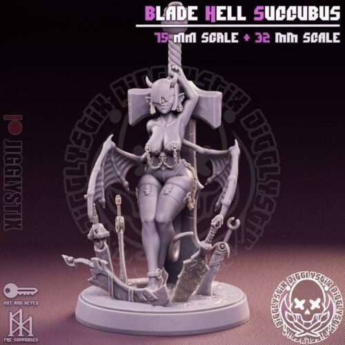 Blade Succubus - 32mm/75mm, Resin Print, Waifu, Anime Figure, Garage Kit, DnD Miniatures, Display Pinup, Model Paint, Jigglystix - Image 2