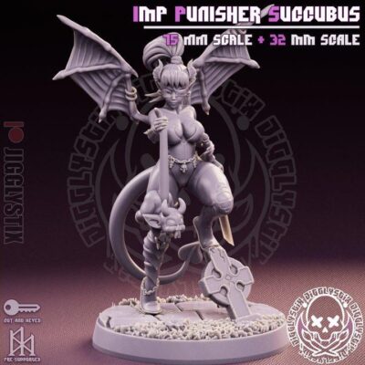 Imp Punisher Succubus - 32mm/75mm, Resin Print, Waifu, Anime Figure, Garage Kit, DnD Miniatures, Display Pinup, Model Paint, Jigglystix