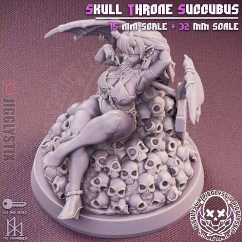 Skull Throne Succubus - 32mm/75mm, Resin Print, Waifu, Anime Figure, Garage Kit, DnD Miniatures, Display Pinup, Model Paint, Jigglystix - Image 6