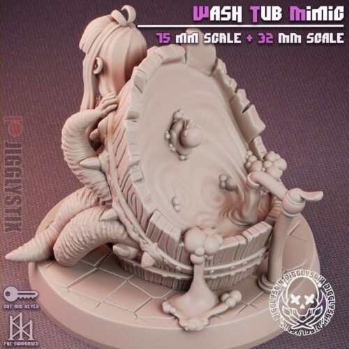 Wash Tub Mimic - 32mm/75mm - Jigglystix, Resin Print, Waifu, Garage Kit, DnD Miniatures, Display Pinup, nsfw, Model Paint - Image 9