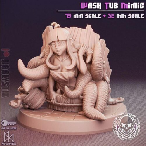 Wash Tub Mimic - 32mm/75mm - Jigglystix, Resin Print, Waifu, Garage Kit, DnD Miniatures, Display Pinup, nsfw, Model Paint - Image 3