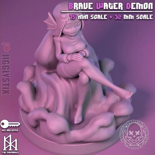 Brave Water Demon - 32mm/75mm - Jigglystix, Resin Print, Waifu, Garage Kit, DnD Miniatures, Display Pinup, nsfw, Model Painting - Image 5