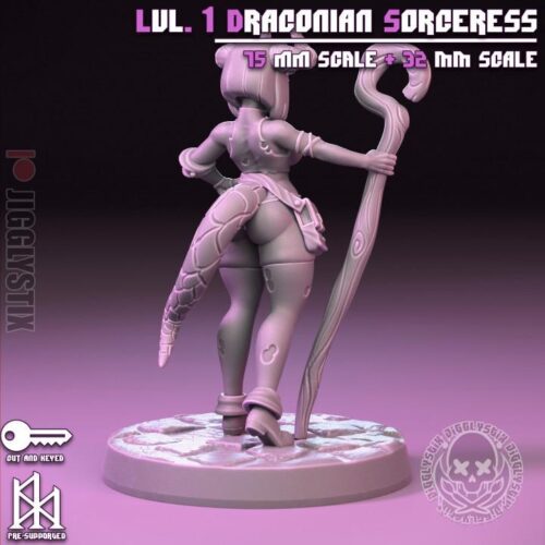 Lvl 1 Draconian Sorceress - 32mm/75mm - Jigglystix, Resin Print, Waifu, Garage Kit, DnD Miniatures, Display Pinup, nsfw, Model Painting - Image 6
