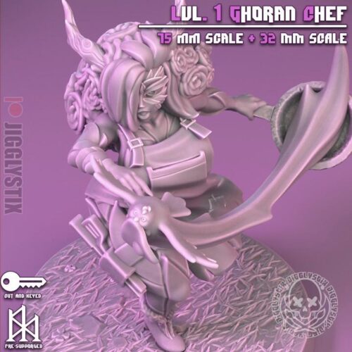 Lvl 1 Ghoran Chef - 32mm/75mm - Jigglystix, Resin Print, Waifu, Garage Kit, DnD Miniatures, Display Pinup, nsfw, Model Painting - Image 4