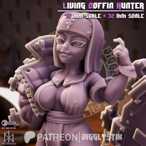 Living Coffin Hunter - 32mm/75mm - Jigglystix, Resin Print, Waifu, Garage Kit, DnD Miniatures, Display Pinup, nsfw, Model Paint - Image 3