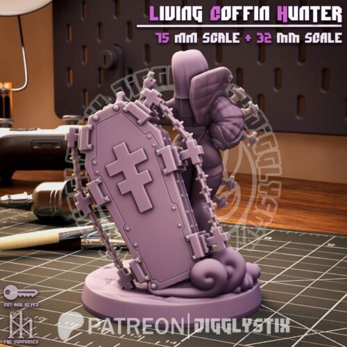 Living Coffin Hunter - 32mm/75mm - Jigglystix, Resin Print, Waifu, Garage Kit, DnD Miniatures, Display Pinup, nsfw, Model Paint - Image 7