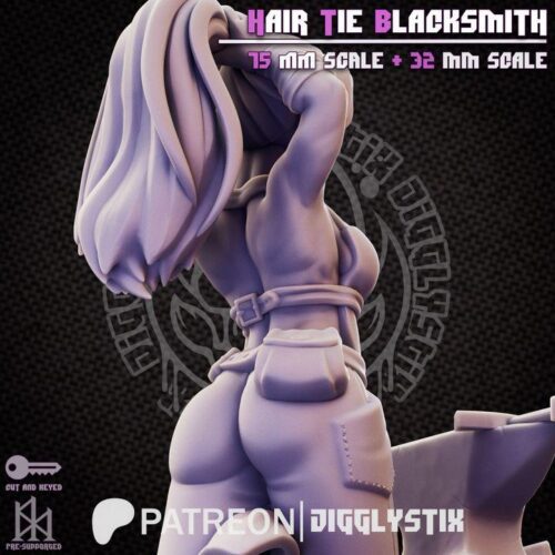 Hair Tie Blacksmith - 32mm/75mm, Resin Print, Waifu, Anime Figure, Garage Kit, DnD Miniatures, Display Pinup, Model Paint, Jigglystix - Image 3