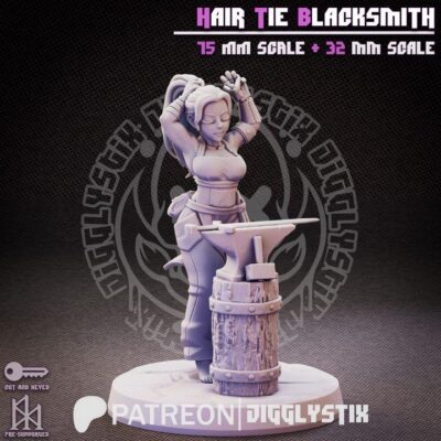 Hair Tie Blacksmith - 32mm/75mm, Resin Print, Waifu, Anime Figure, Garage Kit, DnD Miniatures, Display Pinup, Model Paint, Jigglystix
