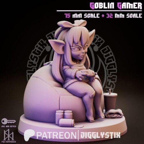 Goblin Gamer Girl - 32mm/75mm, Resin Print, Waifu, Anime Figure, Garage Kit, DnD Miniatures, Display Pinup, Model Paint, Jigglystix - Image 6