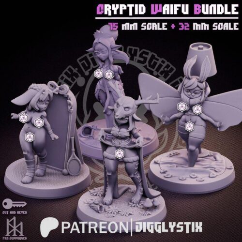 Cryptid Waifu Bundle - 32mm/75mm - Jigglystix, Resin Print, Waifu, Garage Kit, DnD Miniatures, Display Pinup, nsfw, Model Painting - Image 2