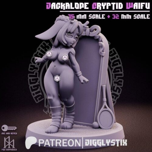 Jackalope Cryptid Waifu - 32mm/75mm, Resin Print, Waifu, Anime Figure, Garage Kit, DnD Miniatures, Display Pinup, Model Paint, Jigglystix - Image 7