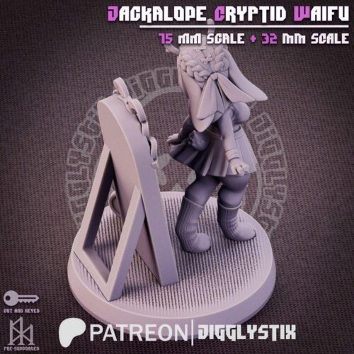 Jackalope Cryptid Waifu - 32mm/75mm, Resin Print, Waifu, Anime Figure, Garage Kit, DnD Miniatures, Display Pinup, Model Paint, Jigglystix - Image 4