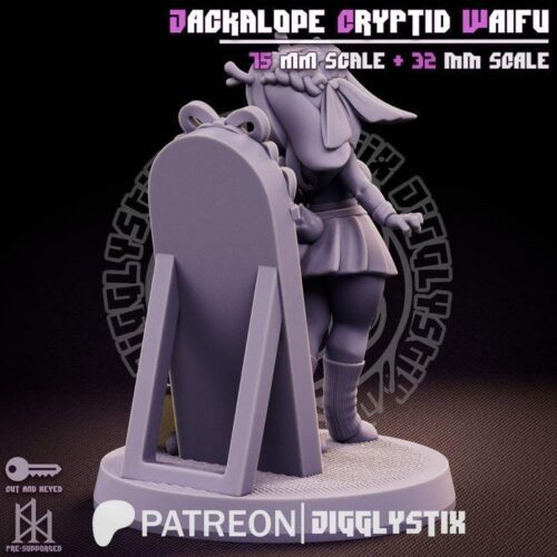 Jackalope Cryptid Waifu - 32mm/75mm, Resin Print, Waifu, Anime Figure, Garage Kit, DnD Miniatures, Display Pinup, Model Paint, Jigglystix - Image 6