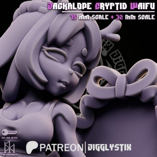 Jackalope Cryptid Waifu - 32mm/75mm, Resin Print, Waifu, Anime Figure, Garage Kit, DnD Miniatures, Display Pinup, Model Paint, Jigglystix - Image 2