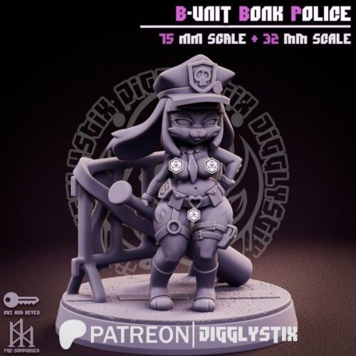 Bunny Bonk Police - 32mm/75mm, Resin Print, Waifu, Anime Figure, Garage Kit, DnD Miniatures, Display Pinup, Model Paint, Jigglystix - Image 6