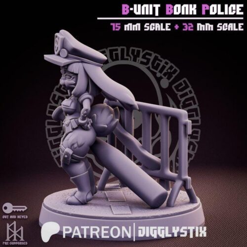 Bunny Bonk Police - 32mm/75mm, Resin Print, Waifu, Anime Figure, Garage Kit, DnD Miniatures, Display Pinup, Model Paint, Jigglystix - Image 8