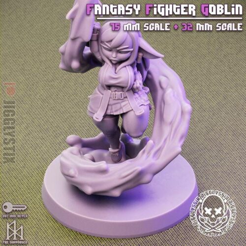 Fantasy Fighter Goblin - 32mm/75mm, Resin Print, Waifu, Anime Figure, Garage Kit, DnD Miniatures, Display Pinup, Model Paint, Jigglystix - Image 5