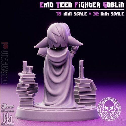 Emo Teen Fighter Goblin - 32mm/75mm, Resin Print, Waifu, Anime Figure, Garage Kit, DnD Miniatures, Display Pinup, Model Paint, Jigglystix - Image 5