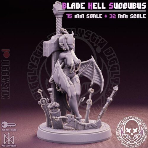 Blade Succubus - 32mm/75mm, Resin Print, Waifu, Anime Figure, Garage Kit, DnD Miniatures, Display Pinup, Model Paint, Jigglystix - Image 7