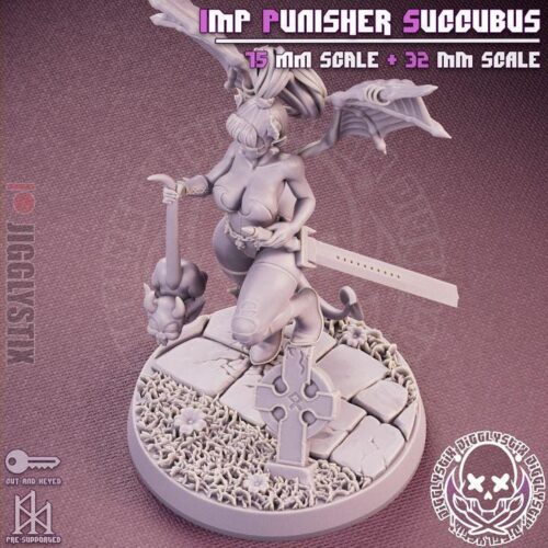 Imp Punisher Succubus - 32mm/75mm, Resin Print, Waifu, Anime Figure, Garage Kit, DnD Miniatures, Display Pinup, Model Paint, Jigglystix - Image 5
