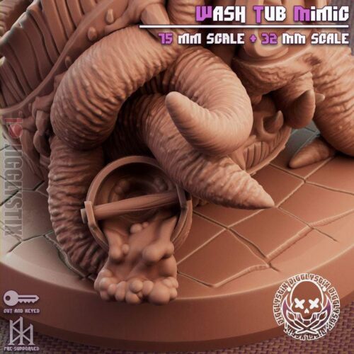 Wash Tub Mimic - 32mm/75mm - Jigglystix, Resin Print, Waifu, Garage Kit, DnD Miniatures, Display Pinup, nsfw, Model Paint - Image 5