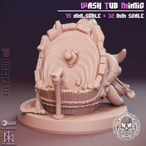 Wash Tub Mimic - 32mm/75mm - Jigglystix, Resin Print, Waifu, Garage Kit, DnD Miniatures, Display Pinup, nsfw, Model Paint - Image 8