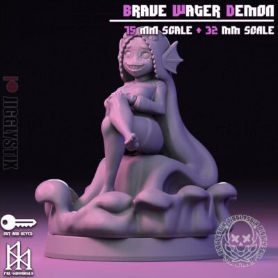 Brave Water Demon - 32mm/75mm - Jigglystix, Resin Print, Waifu, Garage Kit, DnD Miniatures, Display Pinup, nsfw, Model Painting