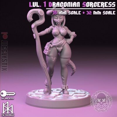 Lvl 1 Draconian Sorceress - 32mm/75mm - Jigglystix, Resin Print, Waifu, Garage Kit, DnD Miniatures, Display Pinup, nsfw, Model Painting