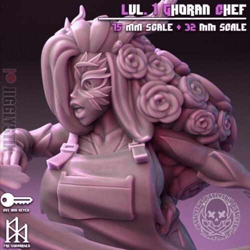 Lvl 1 Ghoran Chef - 32mm/75mm - Jigglystix, Resin Print, Waifu, Garage Kit, DnD Miniatures, Display Pinup, nsfw, Model Painting - Image 3