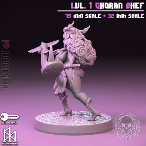 Lvl 1 Ghoran Chef - 32mm/75mm - Jigglystix, Resin Print, Waifu, Garage Kit, DnD Miniatures, Display Pinup, nsfw, Model Painting - Image 7