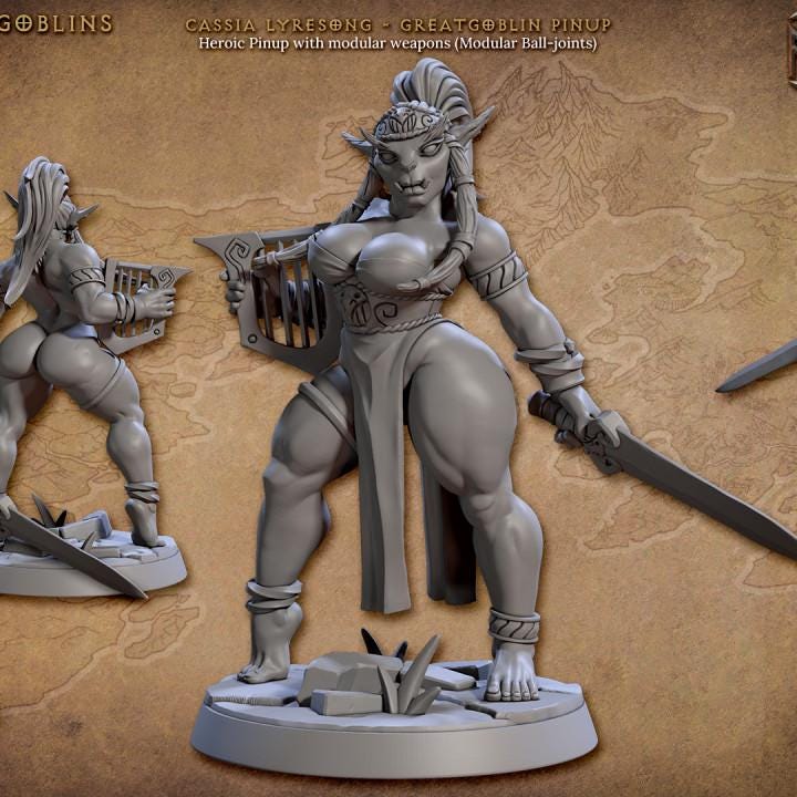 Cassia Lyresong Goblin Pinup - Artisan Guild - Dungeons and Dragons Mini RPG Tabletop Miniature DnD Painting Pathfinder DnD, TTRPG - Image 3
