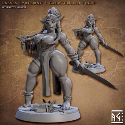 Cassia Lyresong Goblin Pinup - Artisan Guild - Dungeons and Dragons Mini RPG Tabletop Miniature DnD Painting Pathfinder DnD, TTRPG